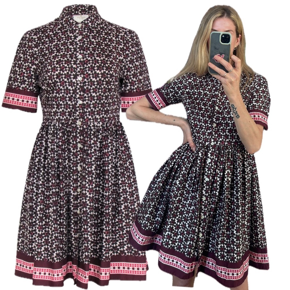 Kate Spade Floral Dainty Purple Button Collared Short Sleeve Mini Tea Dress
